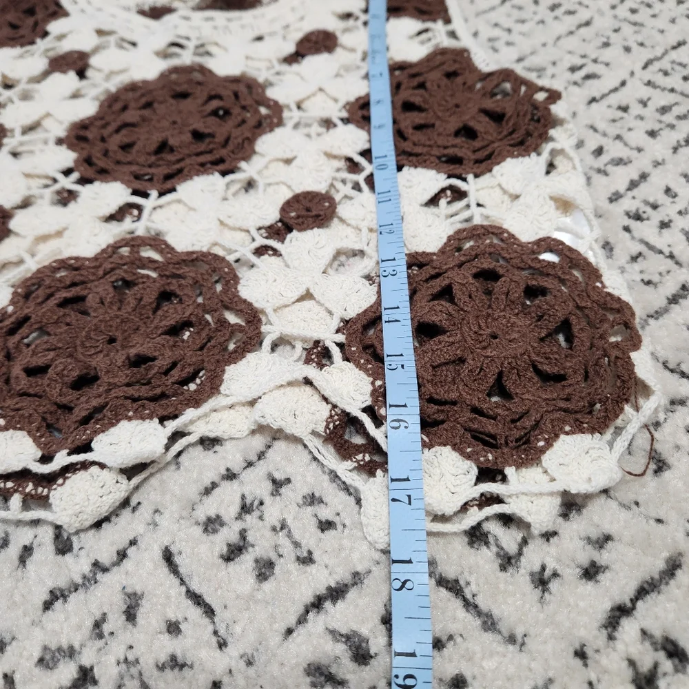 Crochet Sweater Vest Tank Cream Brown Cropped Y2K Boho-chic Grandma Hippie S - Picture 9 of 11
